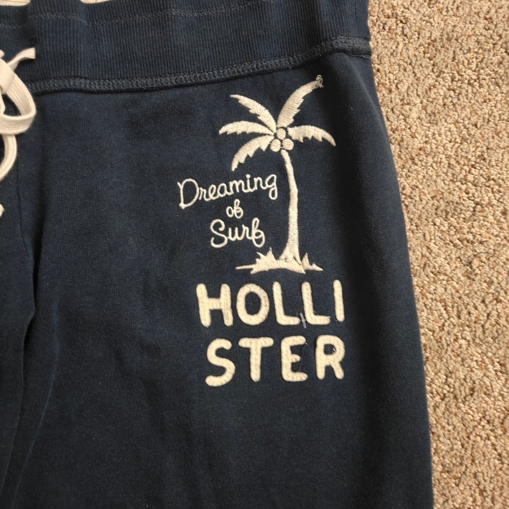 Hollister Women Navy Blue Jogger Sweatpants Dreaming of Surf Palm Tree Logo Sz L - Picture 11 of 14